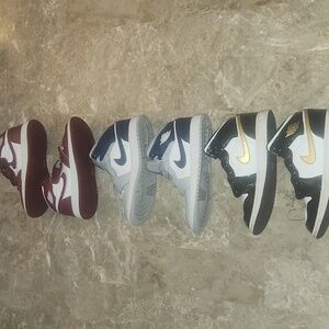 Nike Jordan High-Top Sneakers 3 Pair Burgundy/white , Blue/white & Black/ Gold